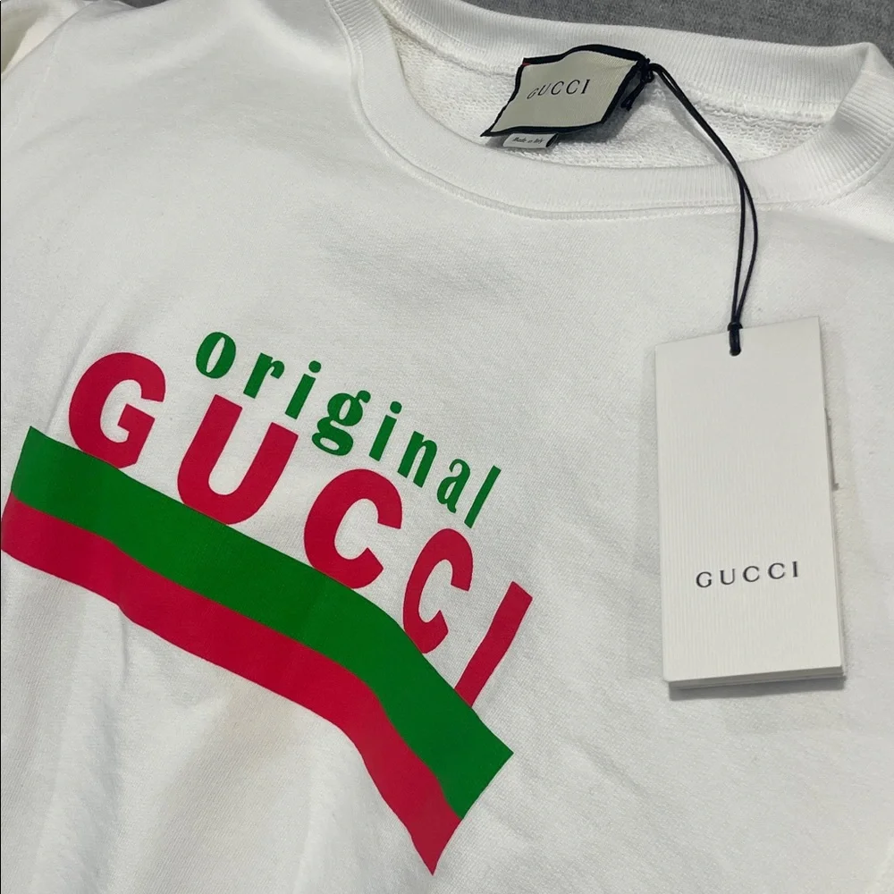 Gucci Original White Crewneck Sweater with Red and Green